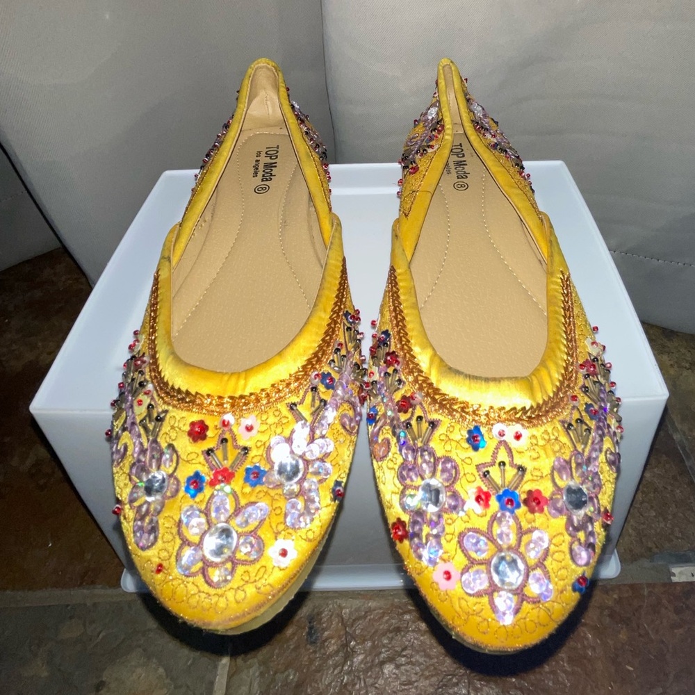 Bohemian Y2K Embellished Yellow Flats
